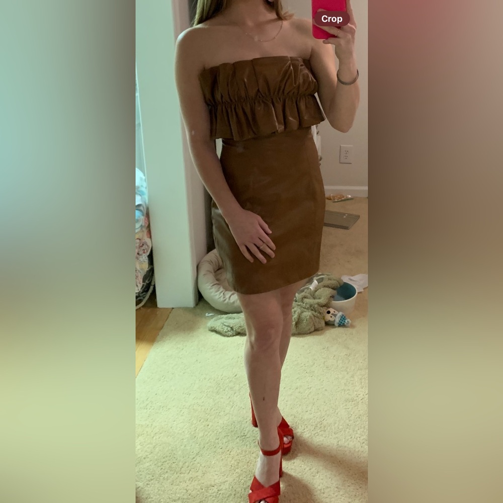 DO+BE Brown Strapless Ruffle Mini Dress